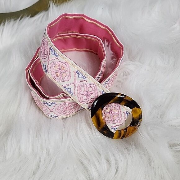 Vintage Preppy Tortoise Shell and Floral Belt - Picture 2 of 6